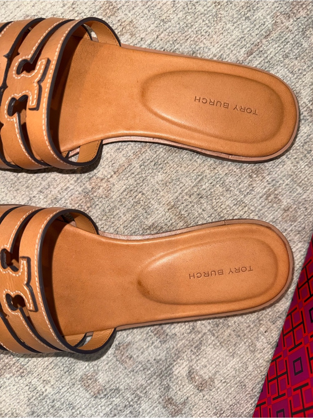 Tory Burch Ines Cognac Leather Triple-Strap Slide Mules - Picture 3 of 16